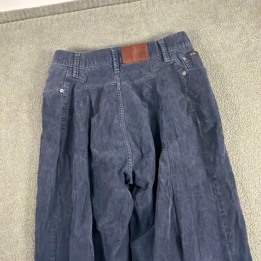 Polo Ralph Lauren Mens Navy Blue Corduroy Pleated Back Straight Leg Pants 31x28